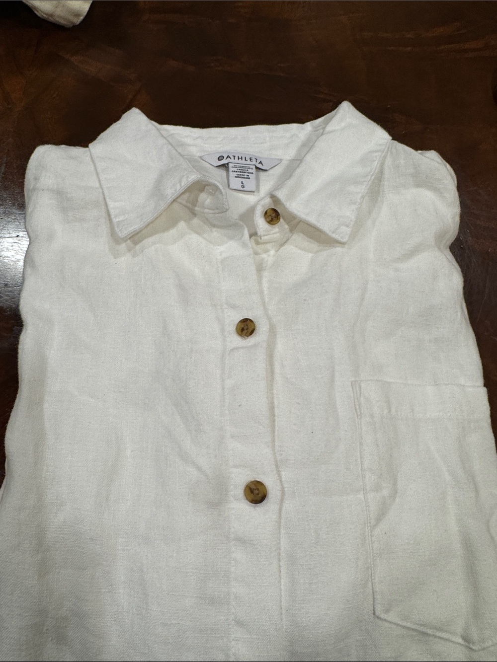 Athleta Womens white Linen Button-Front Shirt with Pocket